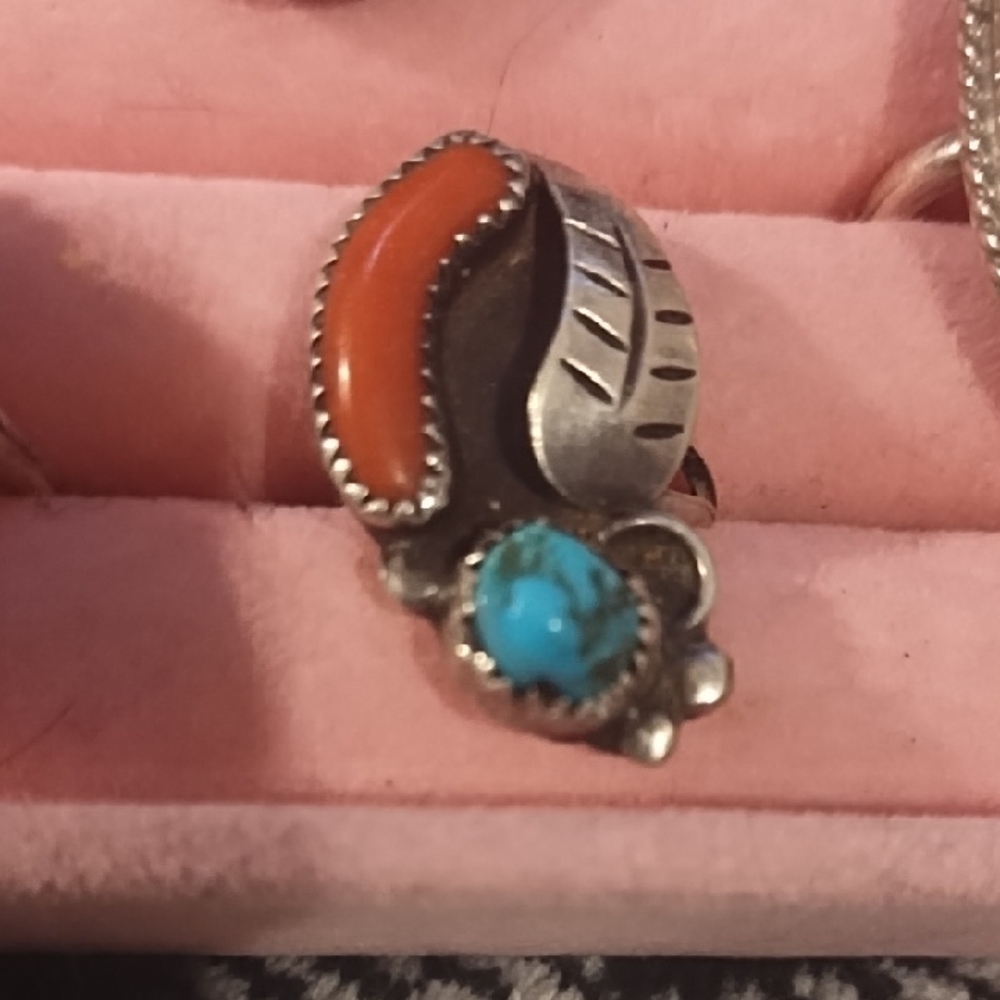 Navajo Silver Turquoise And Coral Women's Jewelry